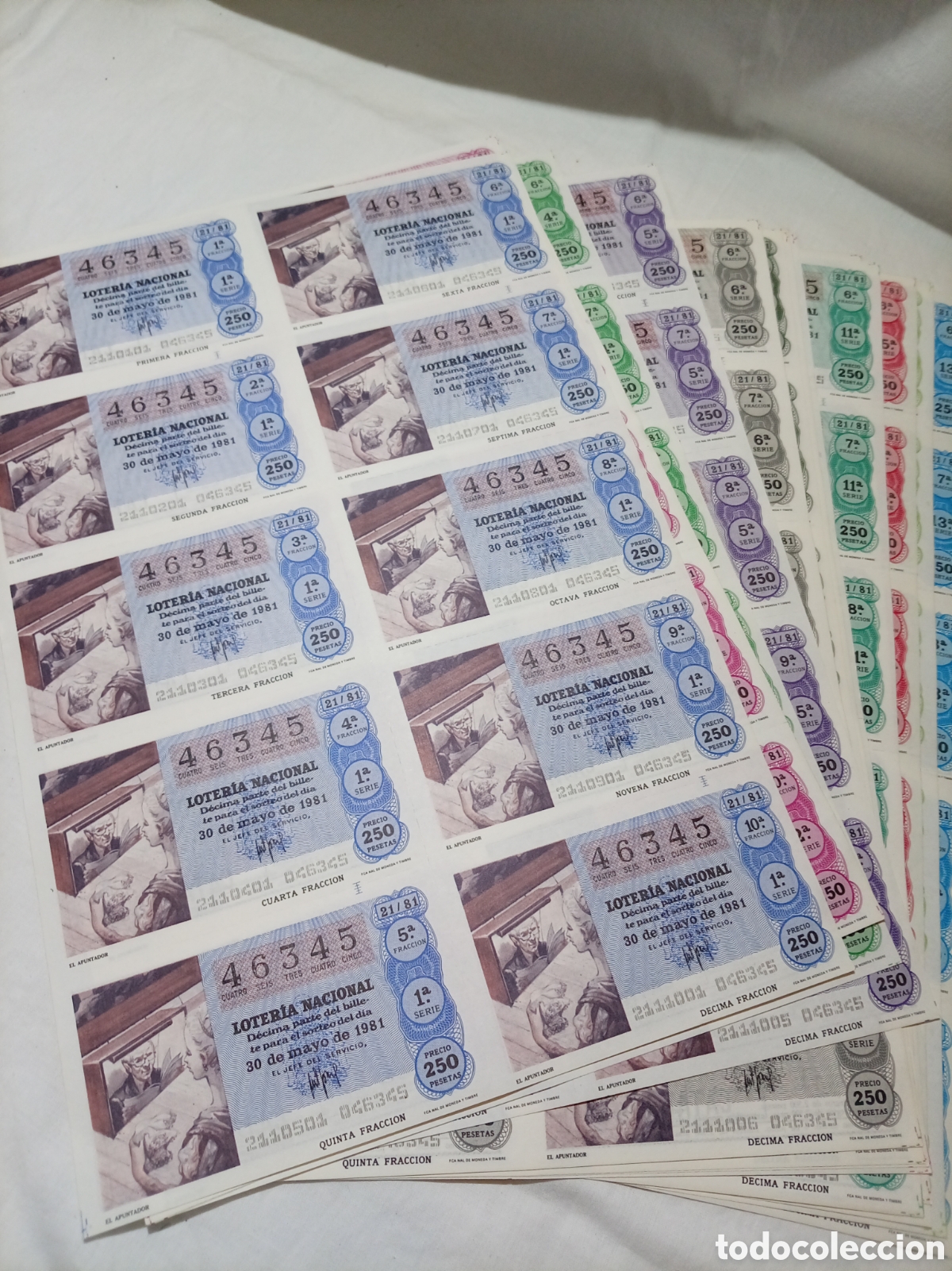National Spanish Lottery: 160 BILLETES LOTERIA NACIONAL 14/3/1981 N&deg; 46345 SERIES DE LA 1 A LA 16