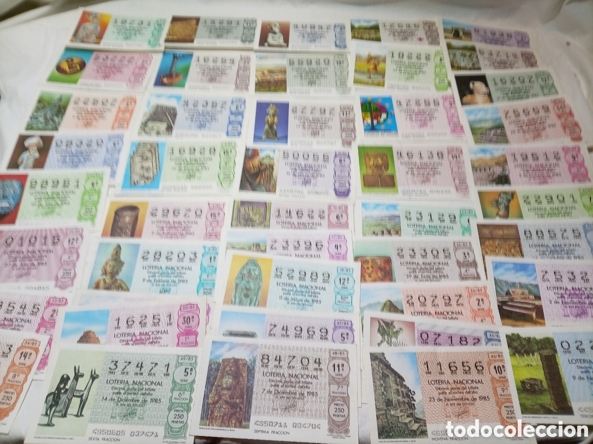 Loter&iacute;a nacional: 44 D&Eacute;CIMOS DE LOTERIA NACIONAL 1985 TEM&Aacute;TICA PRECOLOMBINA