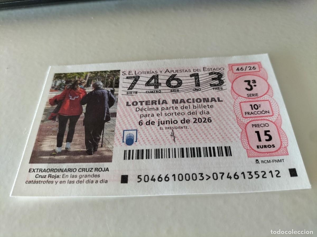 Loterie Nationale: 1 DECIMO LOTERIA NACIONAL S&Aacute;BADO 6 JUNIO 2026 46/26 CRUZ ROJA ESPA&Ntilde;OLA