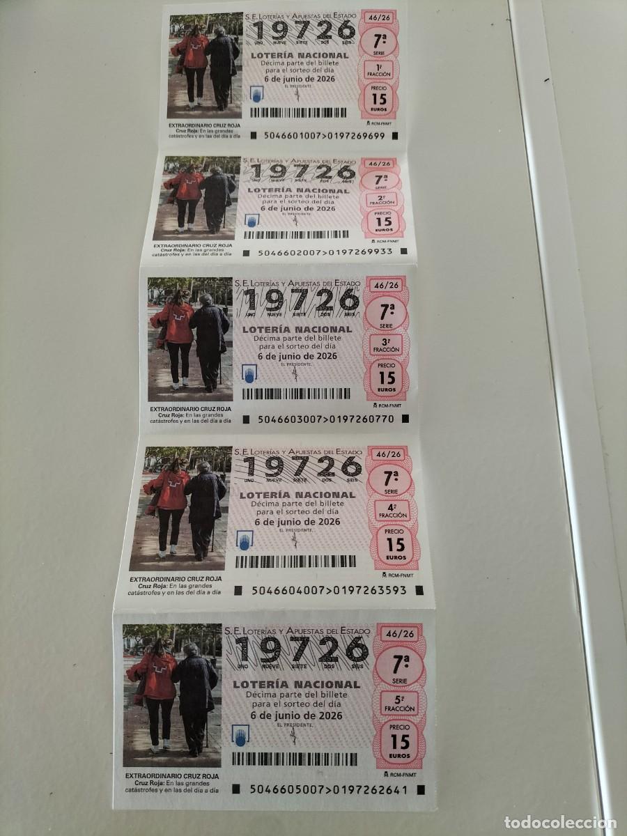 Loter&iacute;a nacional: 5 DECIMOS MEDIO BILLETE LOTERIA NACIONAL S&Aacute;BADO 6 JUNIO 2026 46/26 CRUZ ROJA ESPA&Ntilde;OLA
