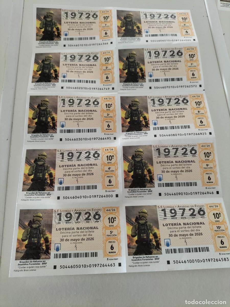 Loter&iacute;a nacional: BILLETES LOTERIA NACIONAL SABADO 30 MAYO 2026 44/26 BRIGADAS DE REFUERZO EN INCENDIOS FORESTALES