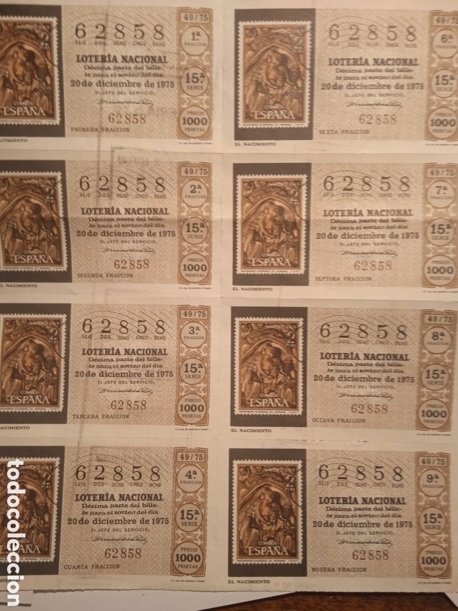 Loter&iacute;a nacional: OCHO DECIMOS LOTER&Iacute;A 20 DICIEMBRE DE 1975