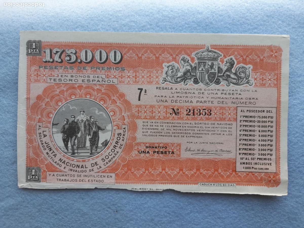 Loter&iacute;a nacional: D&eacute;cimo en favor de la Campa&ntilde;a de &Aacute;frica. Madrid. Sorteo del 22 de Diciembre de 1928.