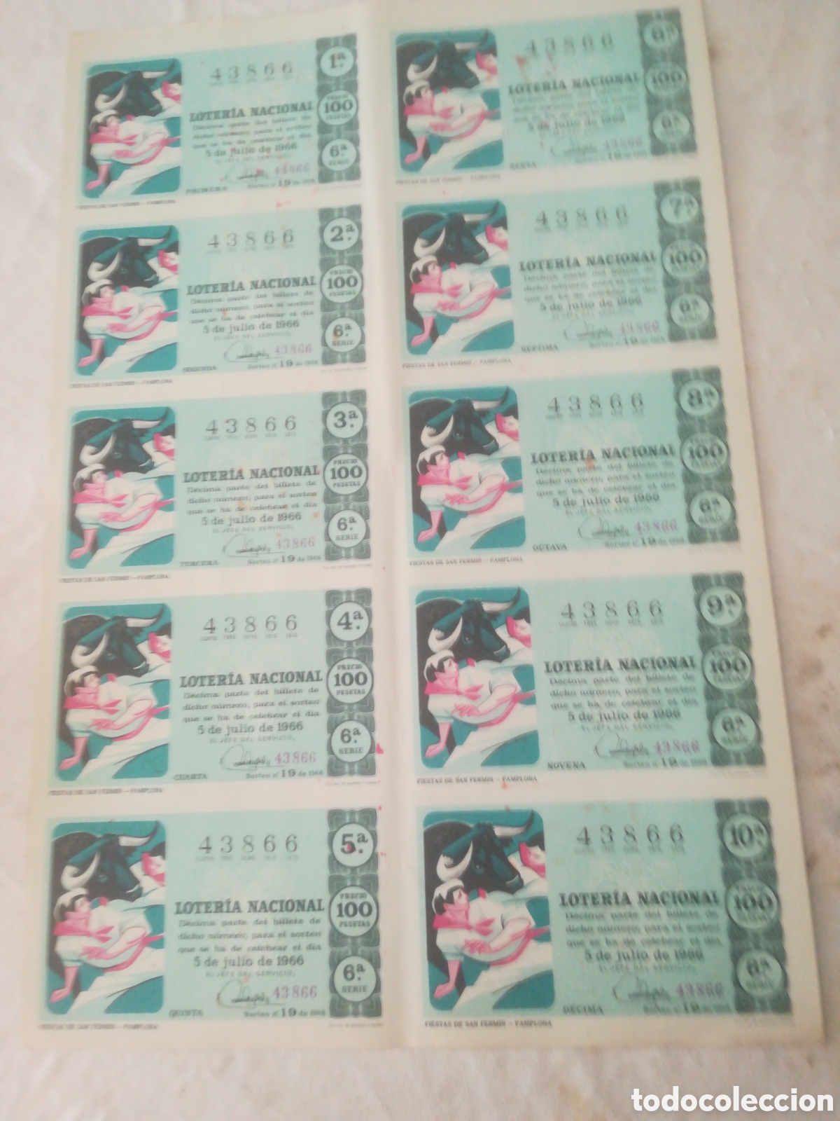 Loter&iacute;a nacional: San Fermin, billete Loter&iacute;a de 1964