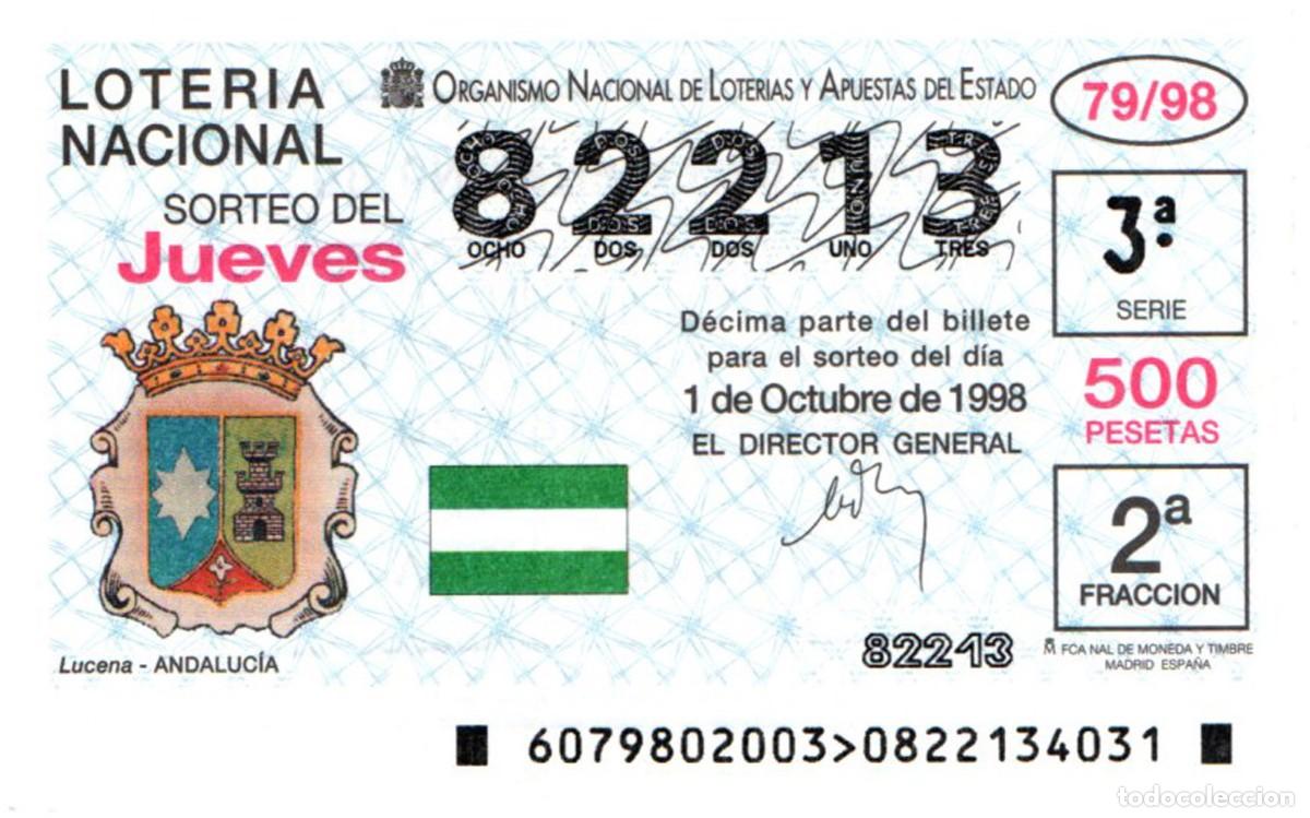 Loter&iacute;a nacional: DECIMO LOTERIA 1 OCTUBRE 1998. TEMA CORDOBA