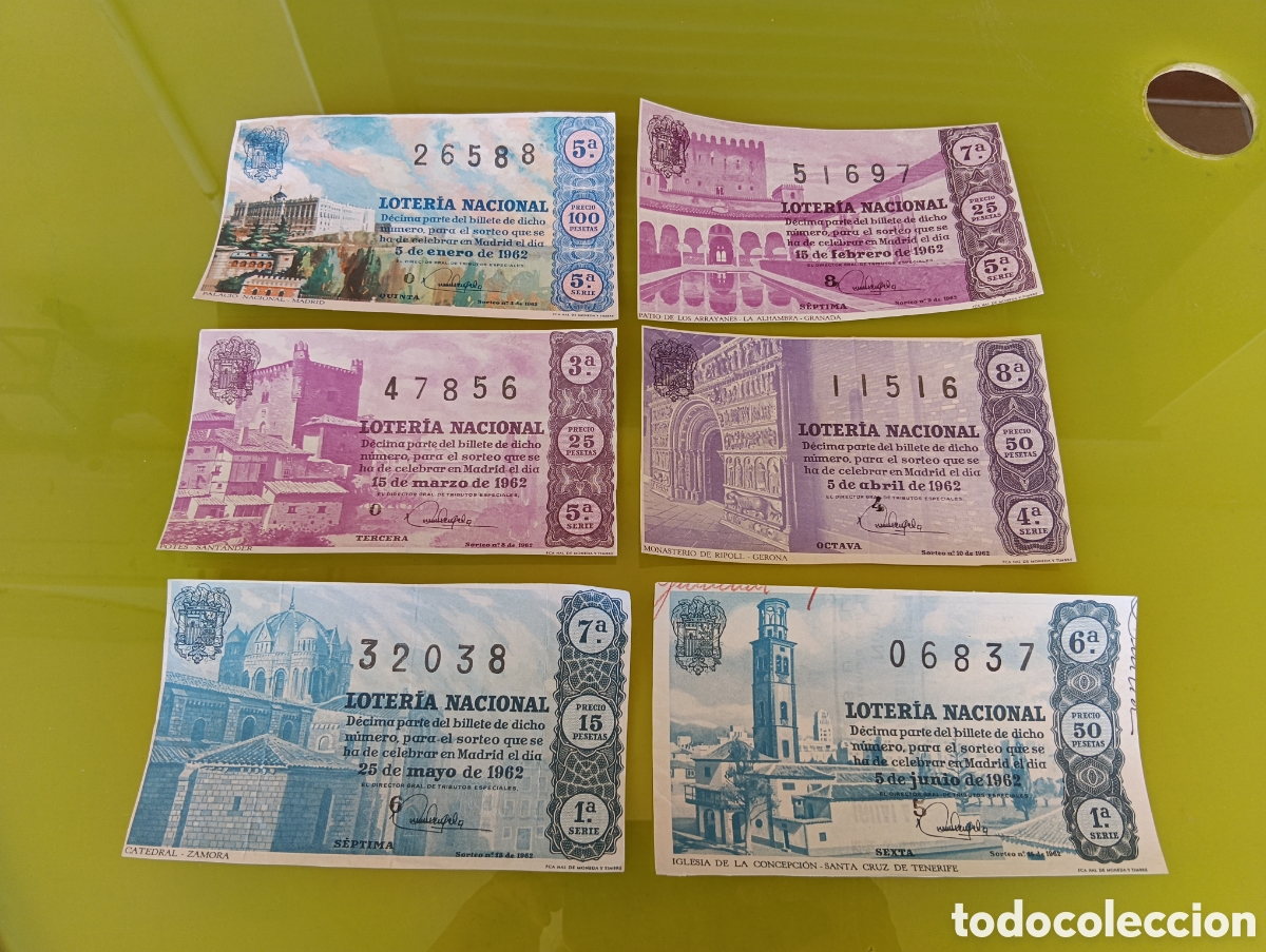 Loter&iacute;a nacional: Lote de 12 decimos de loter&iacute;a nacional de 1962 a&ntilde;o completo