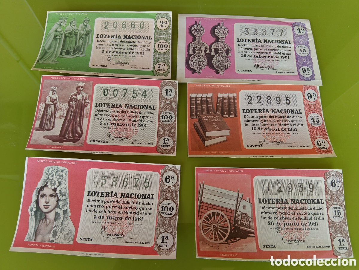 Loter&iacute;a nacional: Lote de 12 decimos de loter&iacute;a nacional de 1961 a&ntilde;o completo