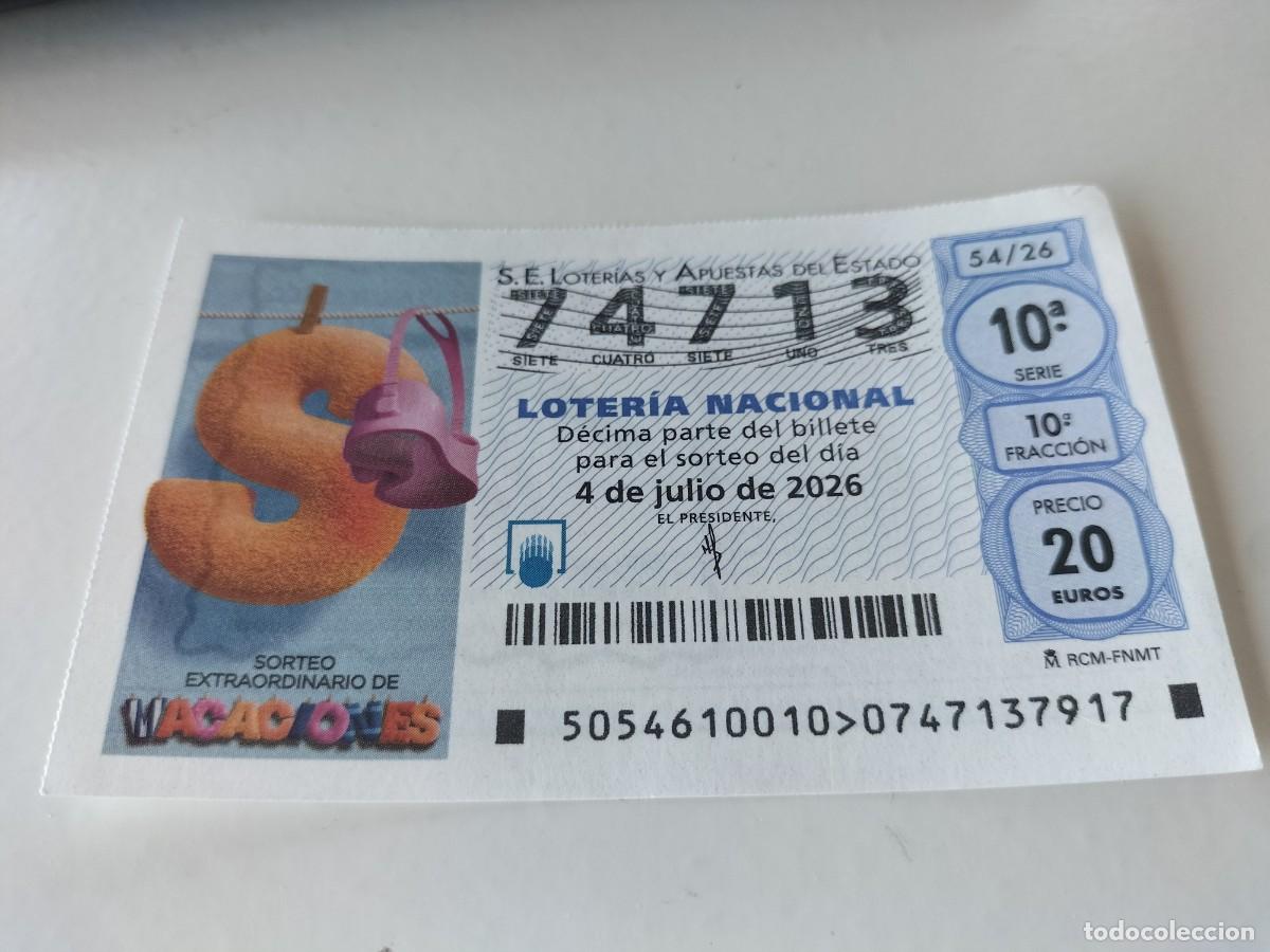 Loter&iacute;a nacional: 1 DECIMO LOTERIA NACIONAL SABADO 4 JULIO 2026 54/26 SORTEO EXTRAO. VACACIONES ( S Y GAFAS BUCEO