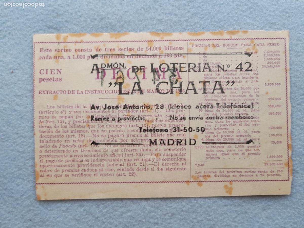 Loter&iacute;a nacional: D&eacute;cimo. Sorteo n&ordm; 28 de 1958. Cruz Roja. - Foto 2