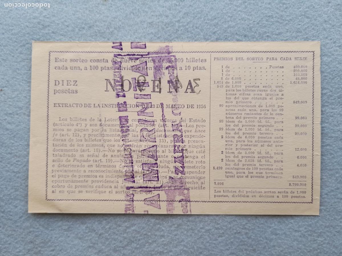 Loter&iacute;a nacional: D&eacute;cimo. Sorteo n&ordm; 18 de 1957. - Foto 2