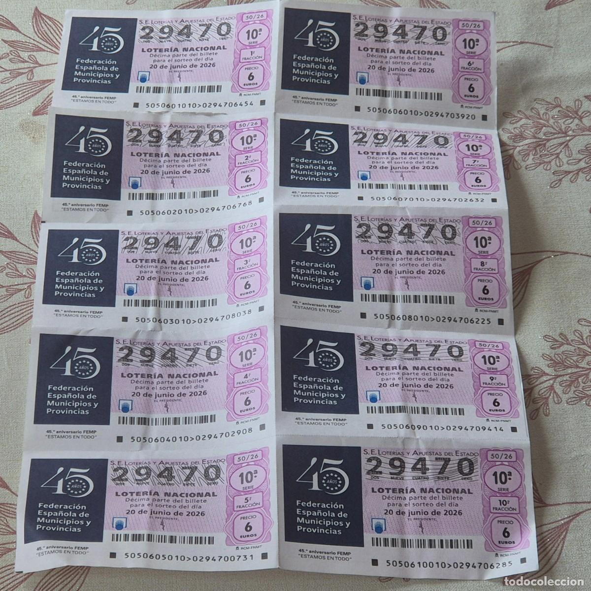 Loter&iacute;a nacional: LOTER&Iacute;A BILLETE, SORTEO 50/26, 20 JUNIO 2026, 45 ANIV. FED. ESPA&Ntilde;OLA MUNICIPIOS FEMP, N&ordm; 29470, LEER