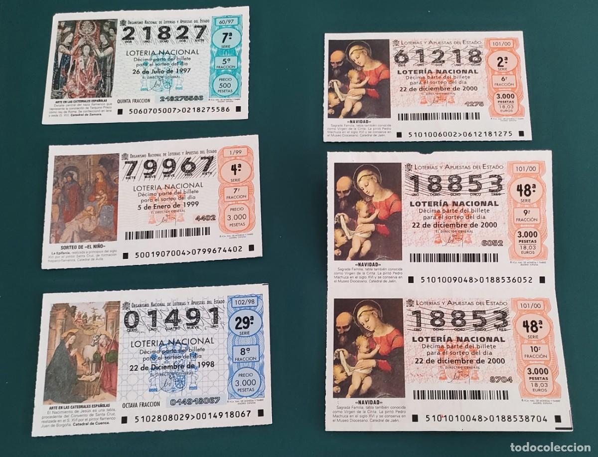 Loter&iacute;a nacional: 6 D&eacute;cimos de Loter&iacute;a Nacional a&ntilde;os 1997 - 1998 - 1999 - 2000