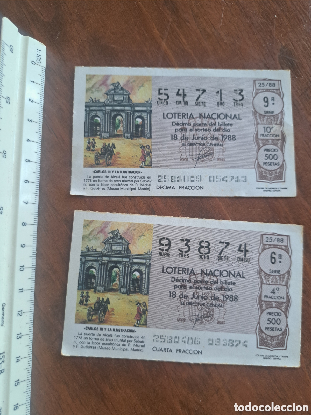 Loter&iacute;a nacional: .Jml Loteria nacional 93874-54713, 18 junio 1988, Carlos III y la ilustracion
