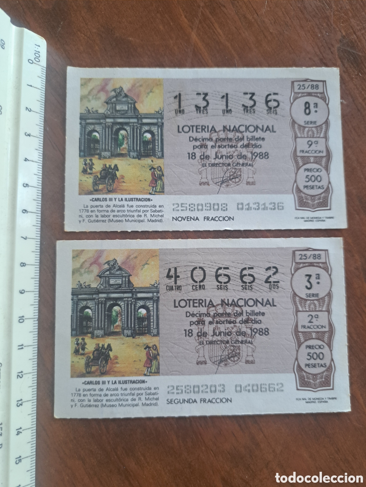Loter&iacute;a nacional: Jml Loteria nacional 13136-40662, 500 pesetas 18 junio 1988, Carlos III y la ilustracion