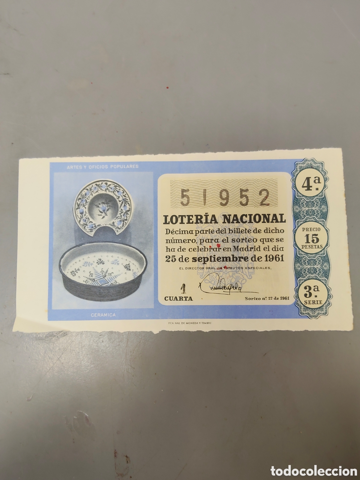 Loter&iacute;a nacional: Billete loter&iacute;a nacional 1961