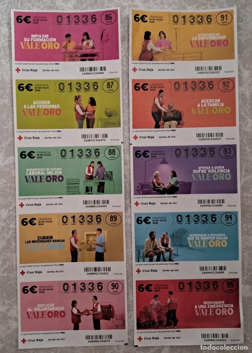 Loter&iacute;a nacional: LOTE DE 10 CUPONES, BILLETE COMPLETO, SORTEO DEL ORO CRUZ ROJA 2026