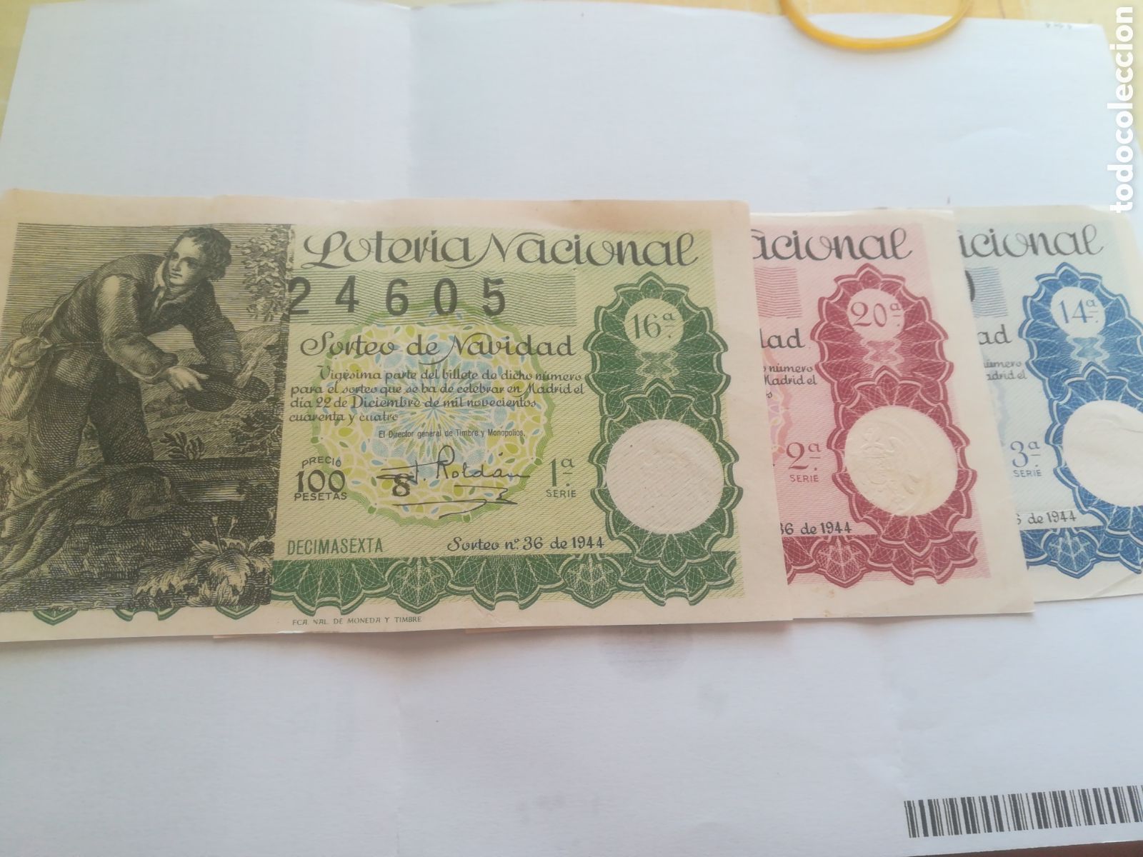 Loter&iacute;a nacional: 3 decimos sorteo de navidad 1944 - Foto 1