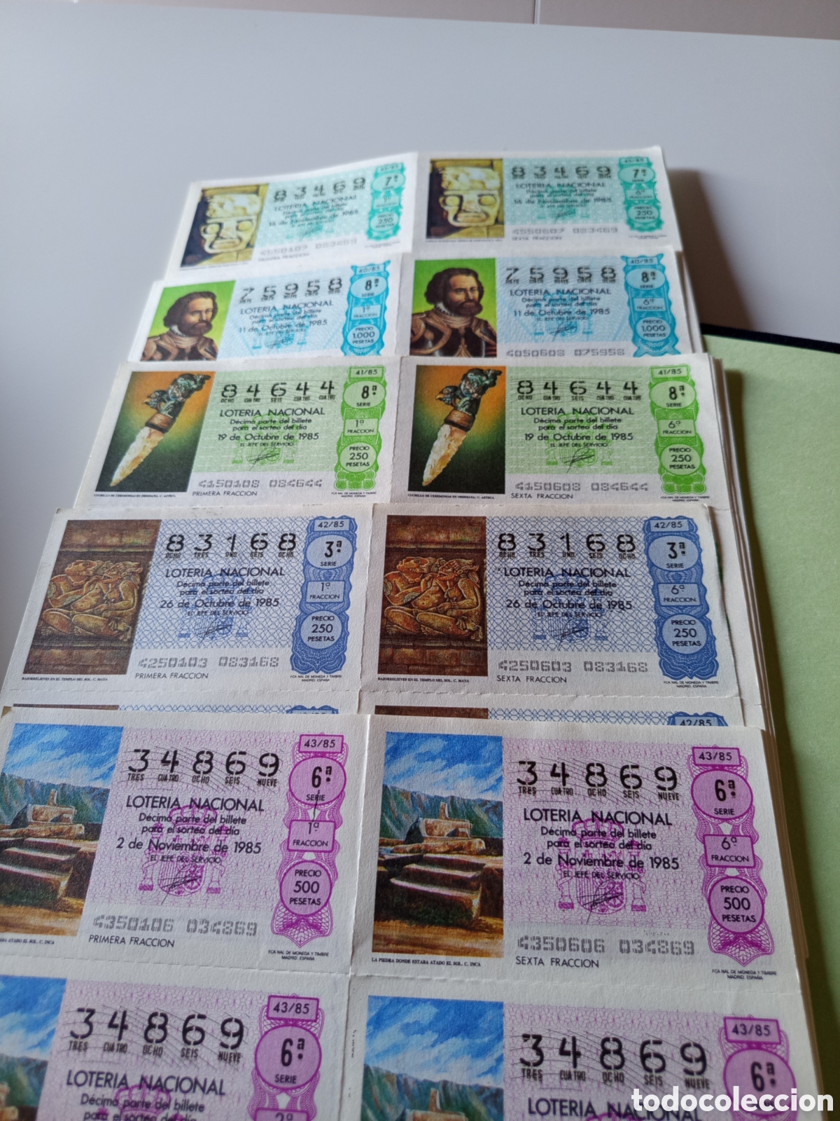 Loter&iacute;a nacional: Lote 100 billetes loter&iacute;a nacional del a&ntilde;o 1985 distintos n&uacute;meros y sorteos