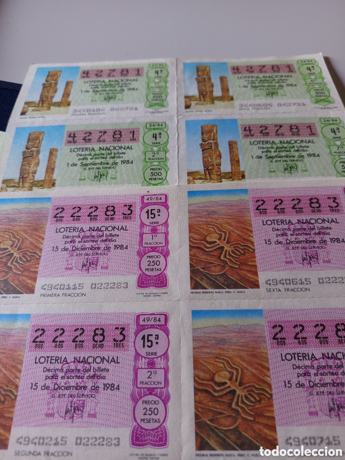 Loter&iacute;a nacional: 8 billetes completos de loter&iacute;a nacional a&ntilde;o 1984.