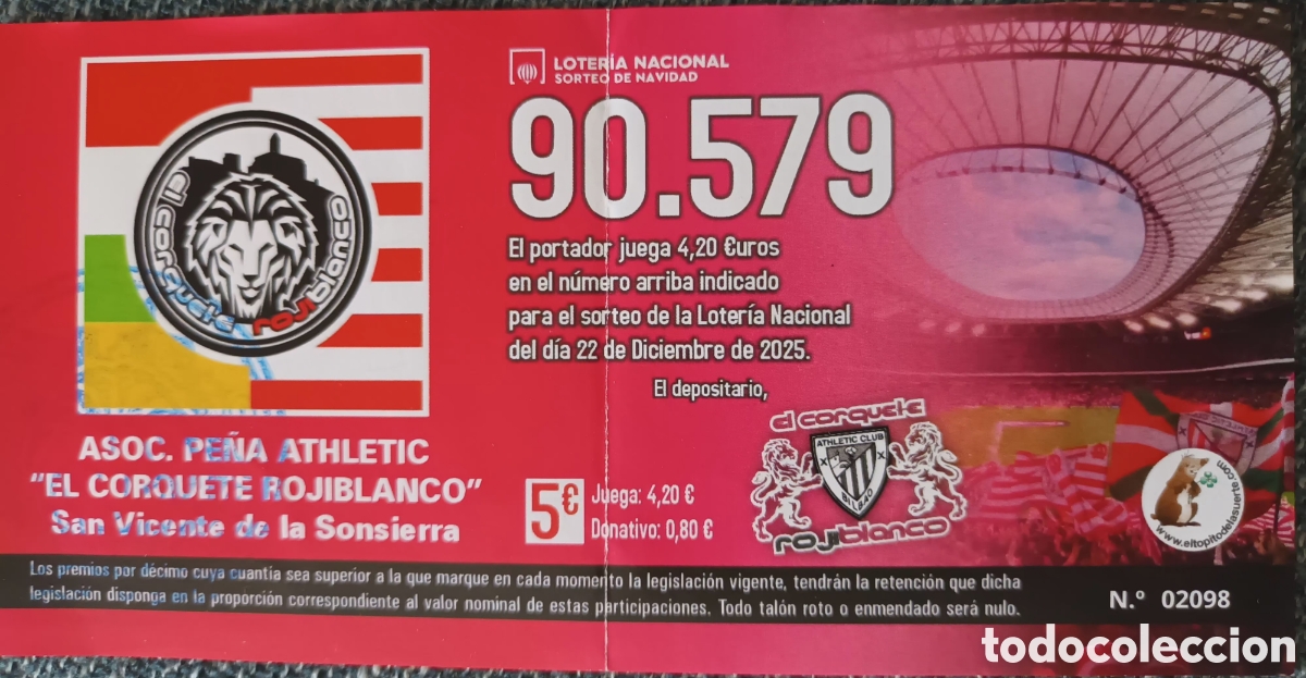 Loter&iacute;a nacional: PARTICIPACI&Oacute;N LOTERIA. PE&Ntilde;A ATHLETIC CLUB BILBAO