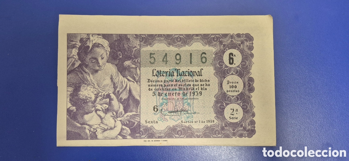 Loter&iacute;a nacional: LOTERIA NACIONAL SORTEO 1 DE 1959 SERIE 2