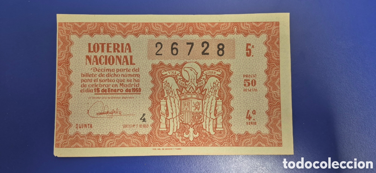 Loter&iacute;a nacional: LOTERIA NACIONAL SORTEO 2 DE 1959 SERIE 4