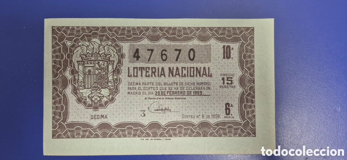 Loter&iacute;a nacional: LOTERIA NACIONAL SORTEO 6 DE 1959