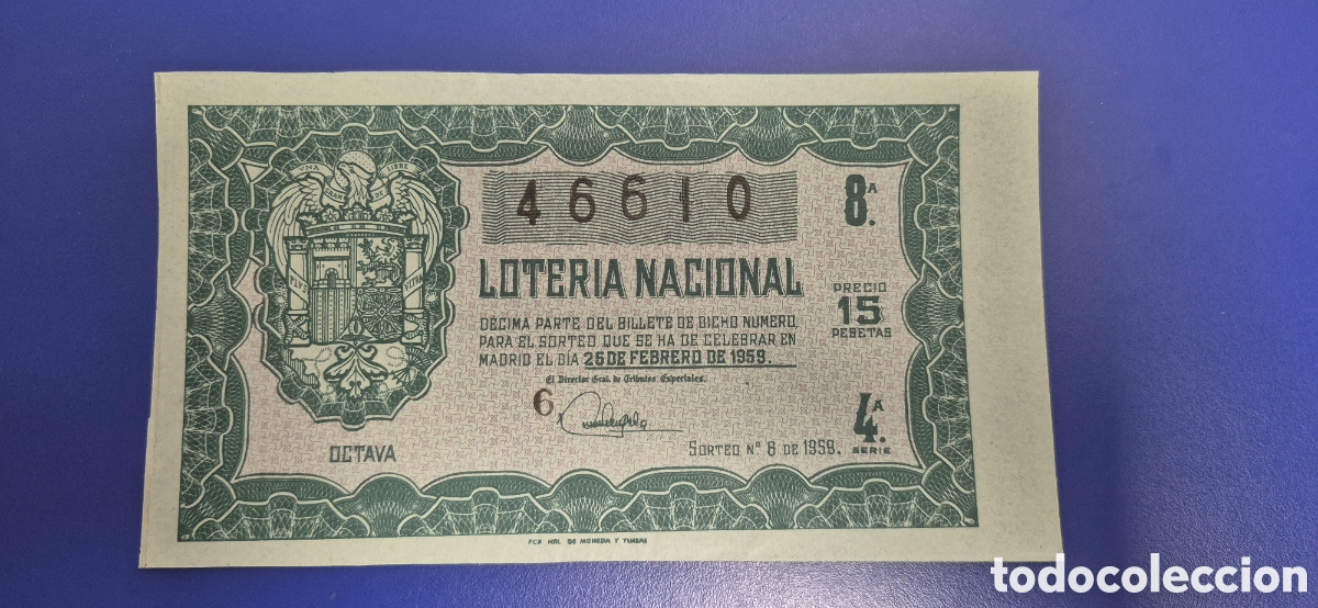 Loter&iacute;a nacional: LOTERIA NACIONAL SORTEO 6 DE 1959