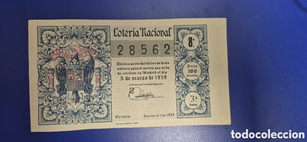 Loter&iacute;a nacional: LOTERIA NACIONAL SORTEO 7 DE 1959