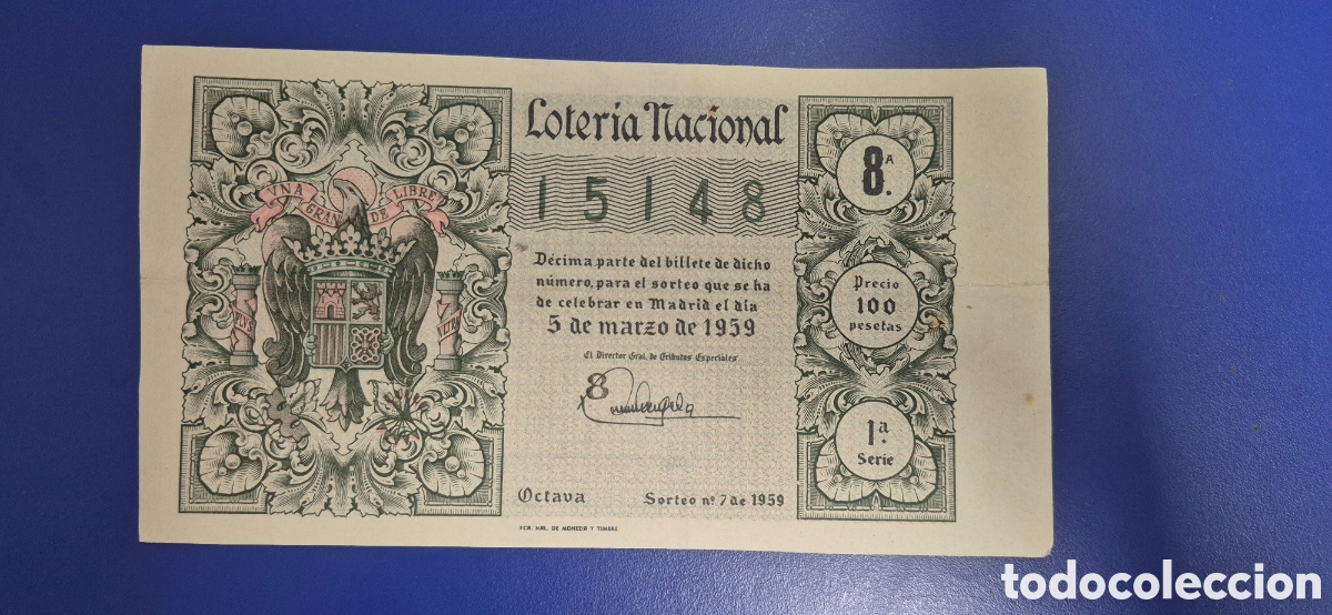 Loter&iacute;a nacional: LOTERIA NACIONAL SORTEO 7 DE 1959