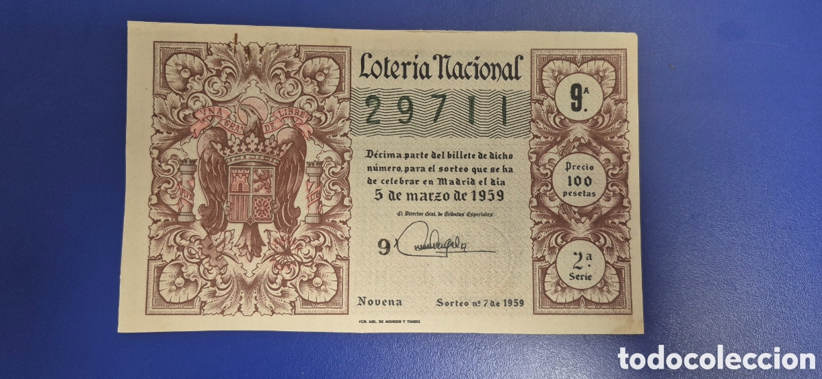 Loterie Nationale: LOTERIA NACIONAL SORTEO 7 DE 1959