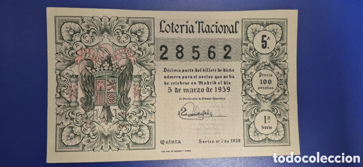 Loterie Nationale: LOTERIA NACIONAL SORTEO 7 DE 1959