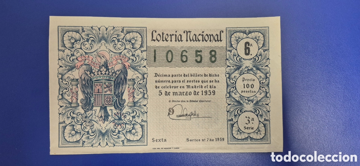 Loter&iacute;a nacional: LOTERIA NACIONAL SORTEO 7 DE 1959