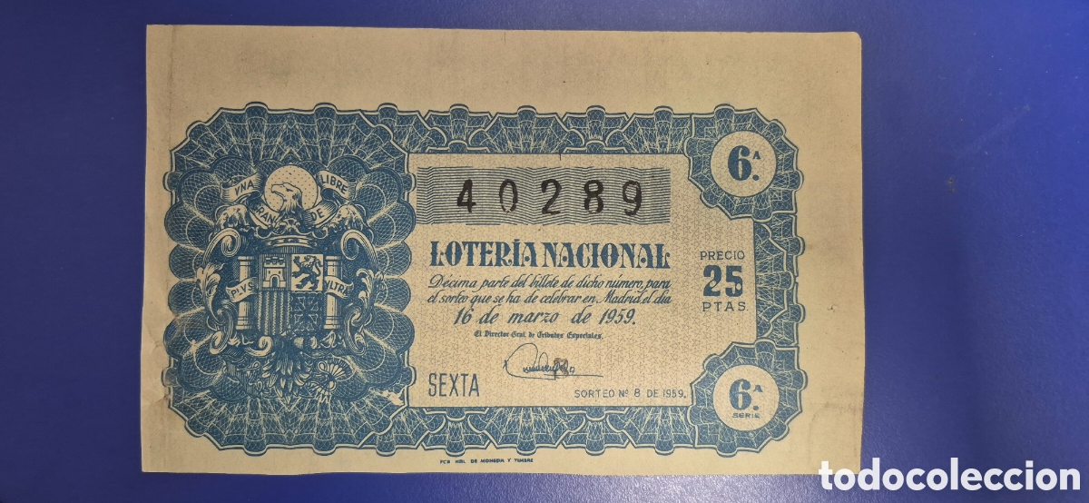 Loter&iacute;a nacional: LOTERIA NACIONAL SORTEO 8 DE 1959