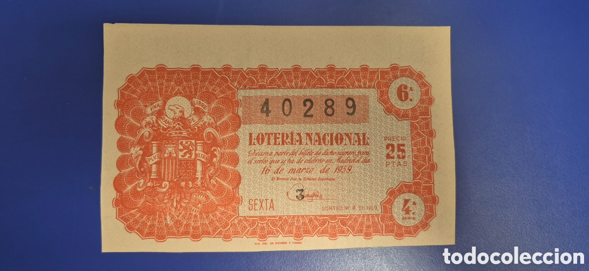 Loter&iacute;a nacional: LOTERIA NACIONAL SORTEO 8 DE 1959