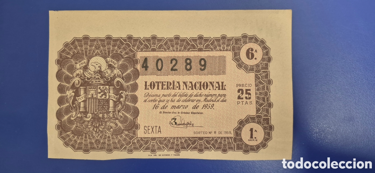 Loter&iacute;a nacional: LOTERIA NACIONAL SORTEO 8 DE 1959