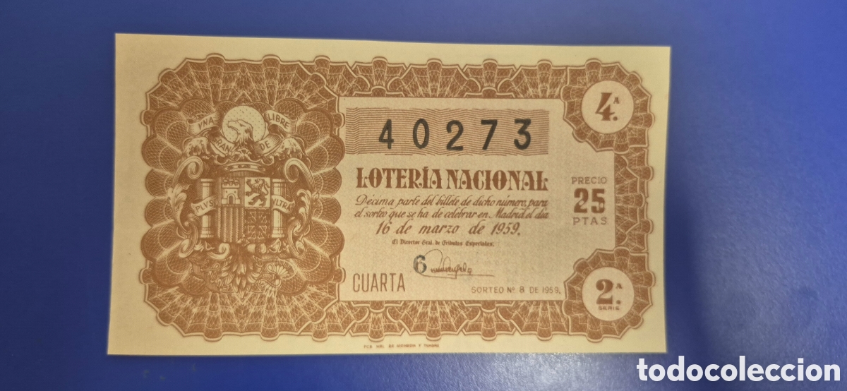 Loter&iacute;a nacional: LOTERIA NACIONAL SORTEO 8 DE 1959