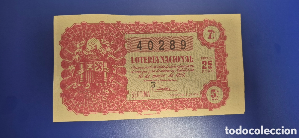 Loter&iacute;a nacional: LOTERIA NACIONAL SORTEO 8 DE 1959