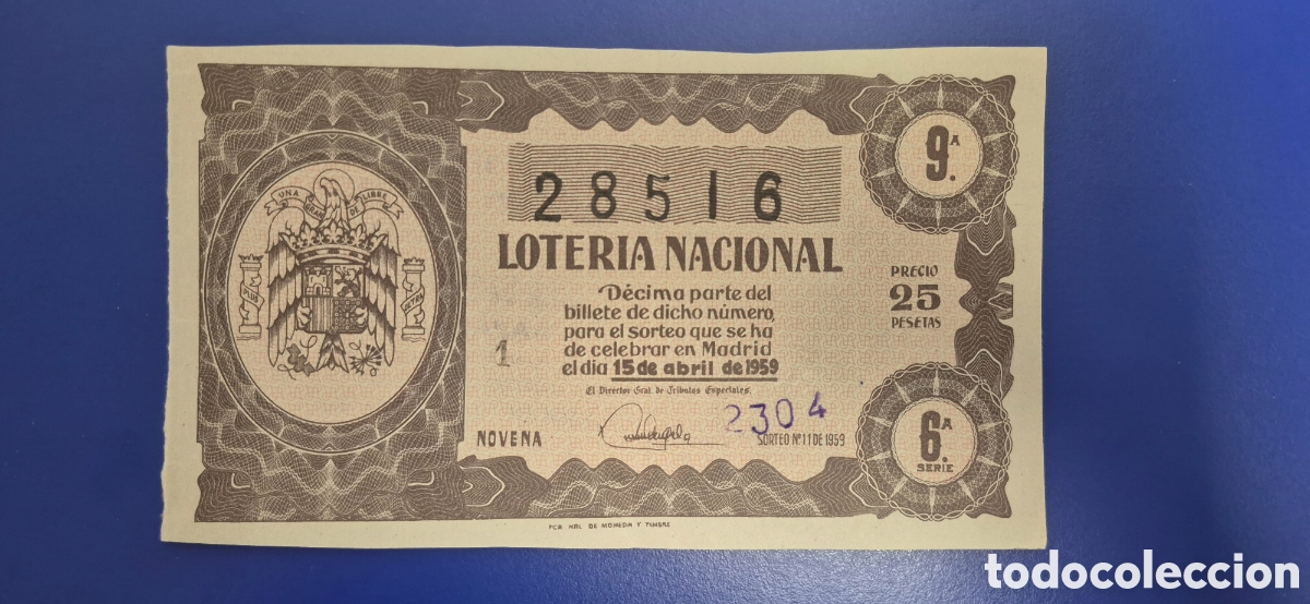 Loter&iacute;a nacional: LOTERIA NACIONAL SORTEO 11 DE 1959