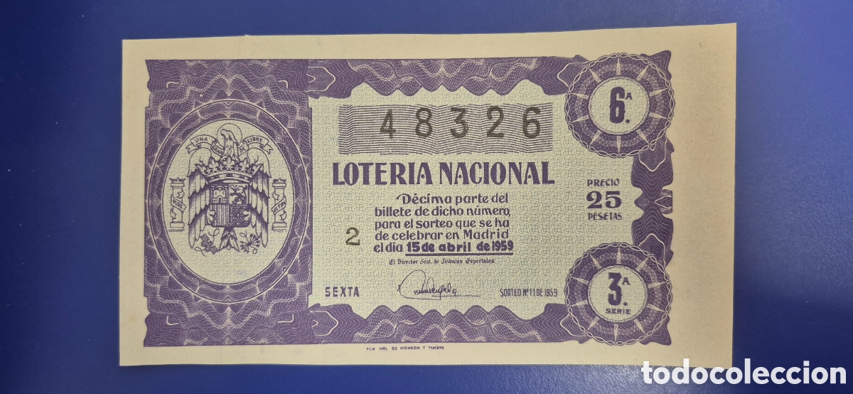 Loter&iacute;a nacional: LOTERIA NACIONAL SORTEO 11 DE 1959