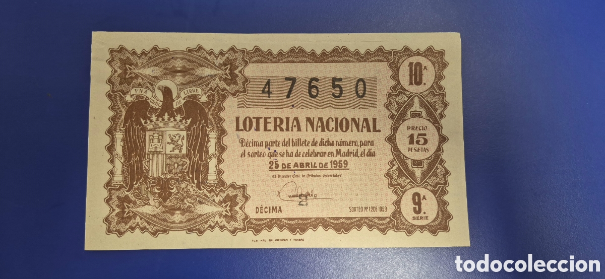Loter&iacute;a nacional: LOTERIA NACIONAL SORTEO 12 DE 1959