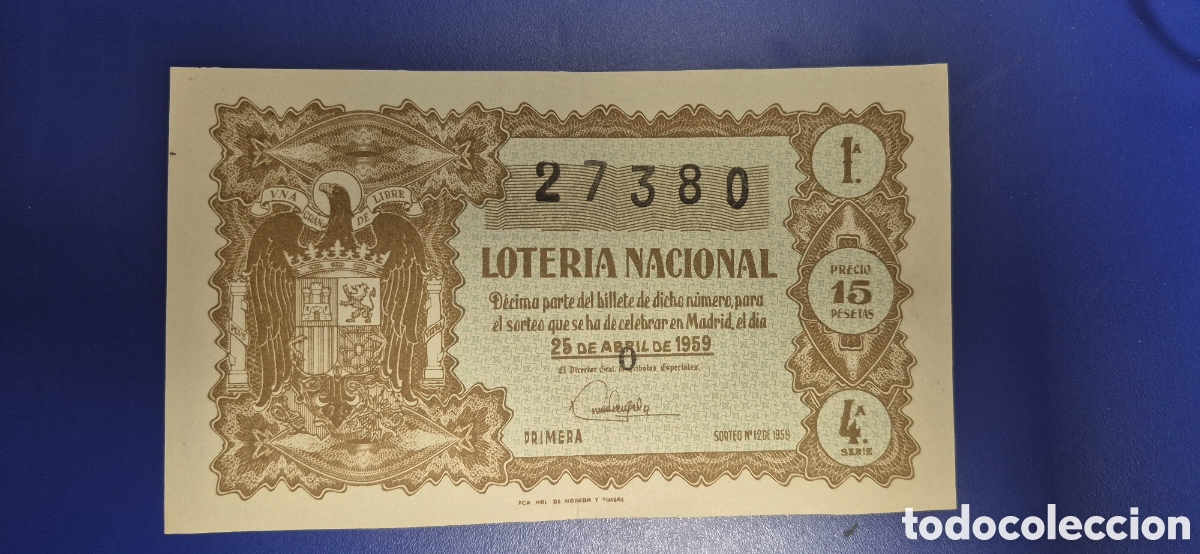 Loter&iacute;a nacional: LOTERIA NACIONAL SORTEO 12 DE 1959