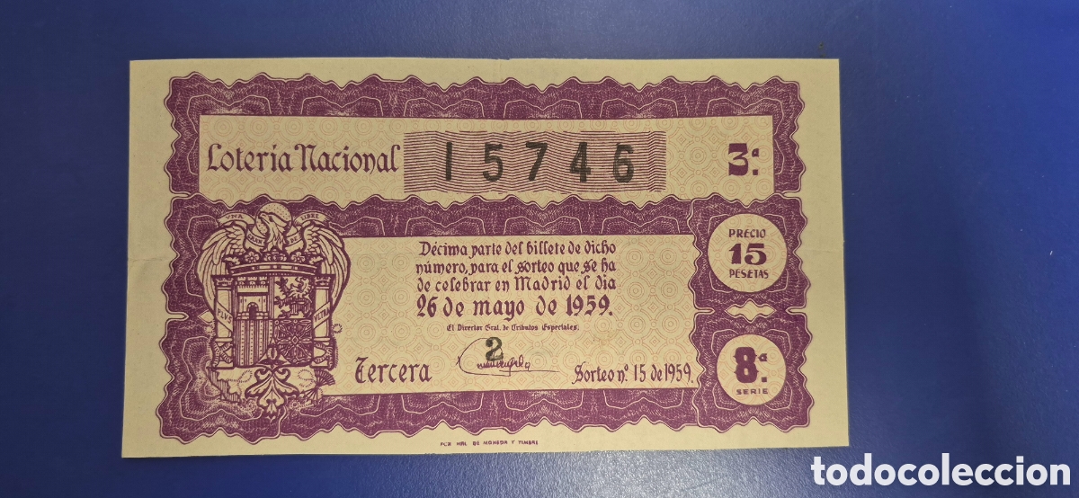 Loter&iacute;a nacional: LOTERIA NACIONAL SORTEO 15 DE 1959