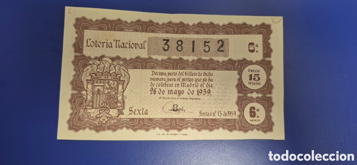 Loter&iacute;a nacional: LOTERIA NACIONAL SORTEO 15 DE 1959