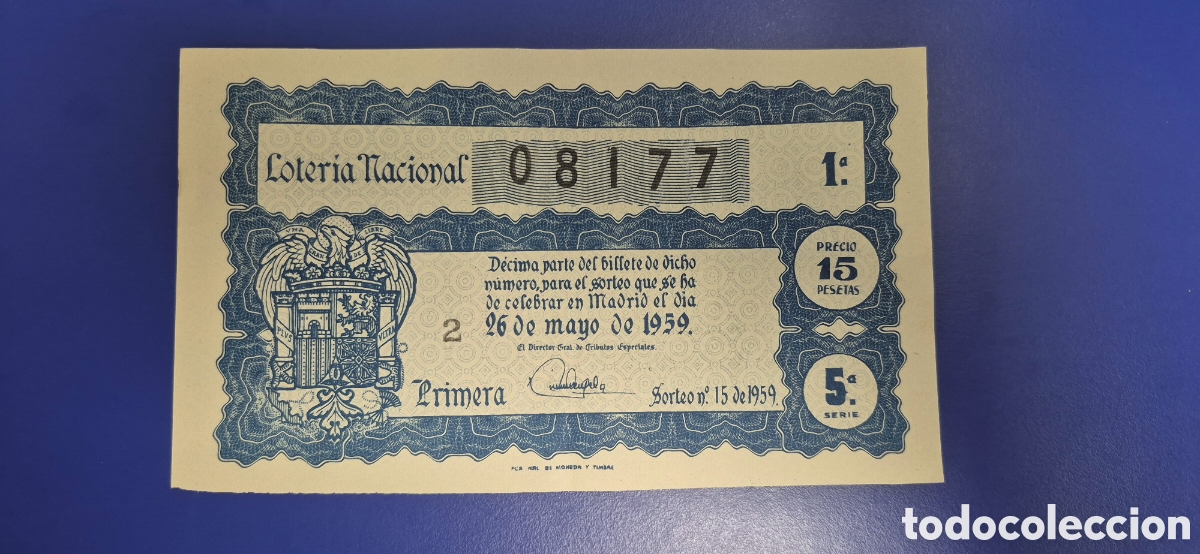Loter&iacute;a nacional: LOTERIA NACIONAL SORTEO 15 DE 1959