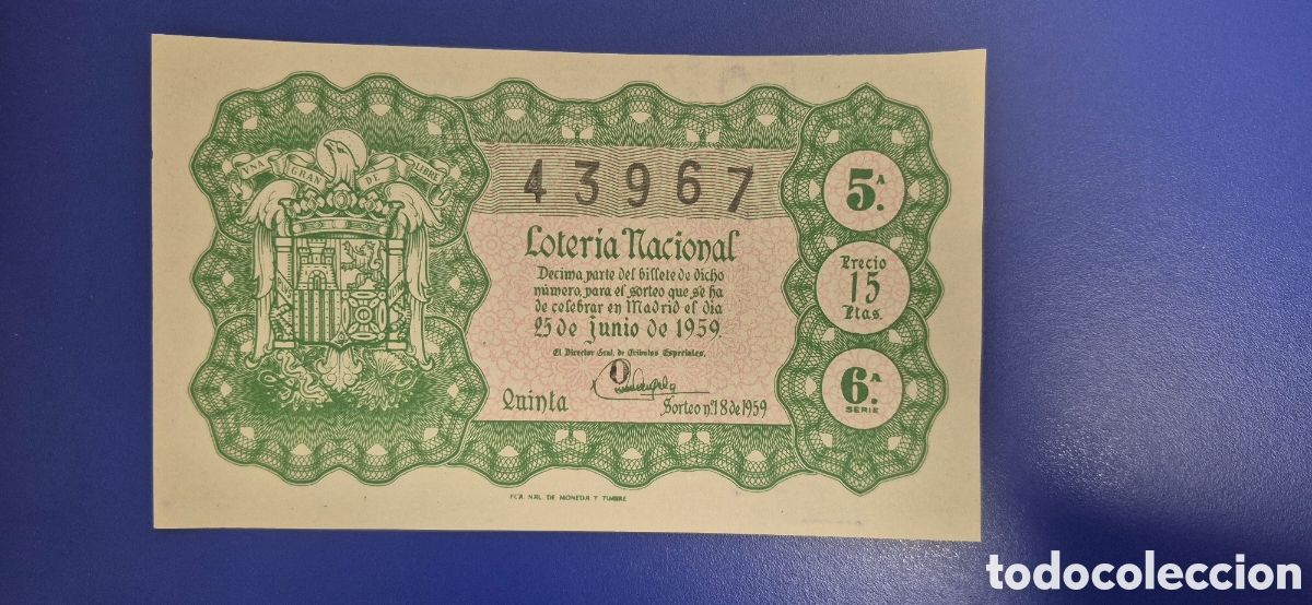 Loter&iacute;a nacional: LOTERIA NACIONAL SORTEO 18 DE 1959