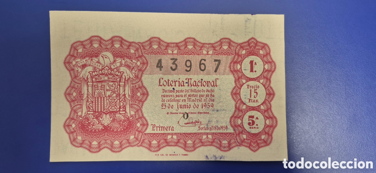 Loter&iacute;a nacional: LOTERIA NACIONAL SORTEO 18 DE 1959
