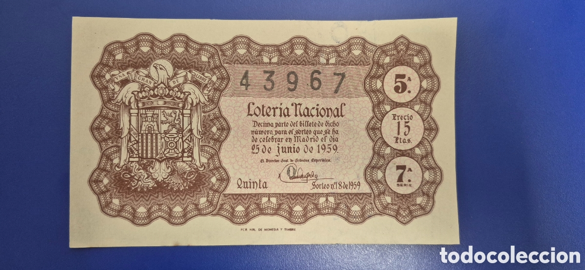 Loter&iacute;a nacional: LOTERIA NACIONAL SORTEO 18 DE 1959