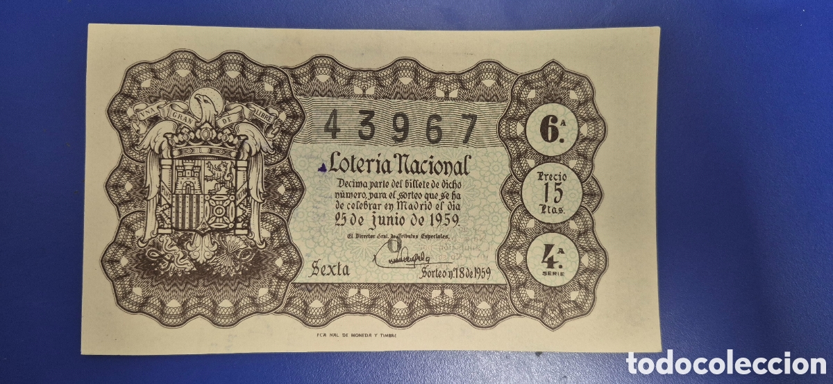 Loter&iacute;a nacional: LOTERIA NACIONAL SORTEO 18 DE 1959
