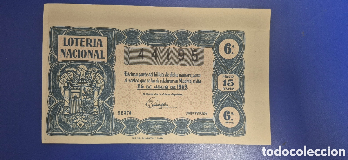 National Spanish Lottery: LOTERIA NACIONAL SORTEO 21 DE 1959
